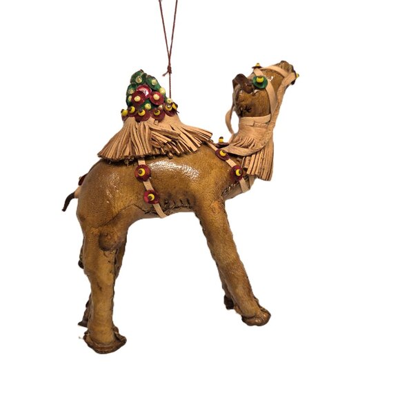 Vtg Leather Camel Ornament Lot x2 4" Handmade Christmas Nativity Figurine - Picture 9 of 9